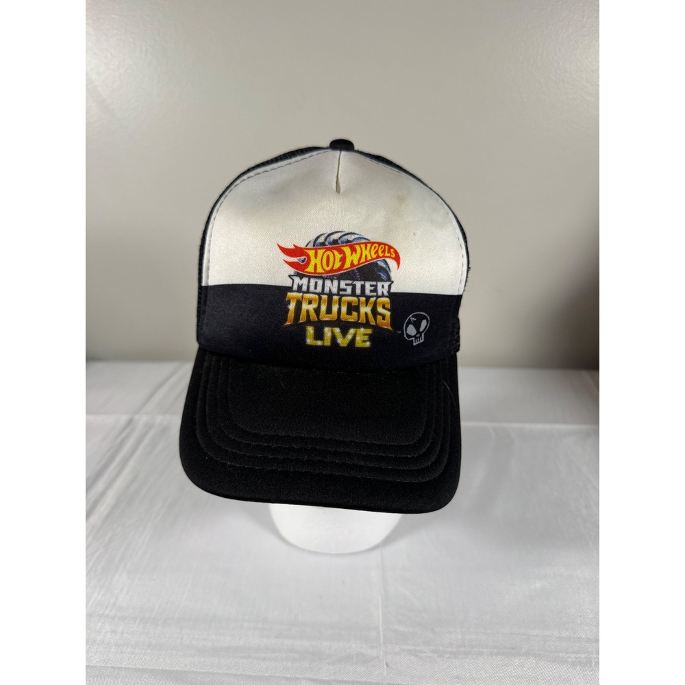 Bone Shaker Hot Wheels Monster Trucks Live Trucker Hat Black White Mesh Snapback